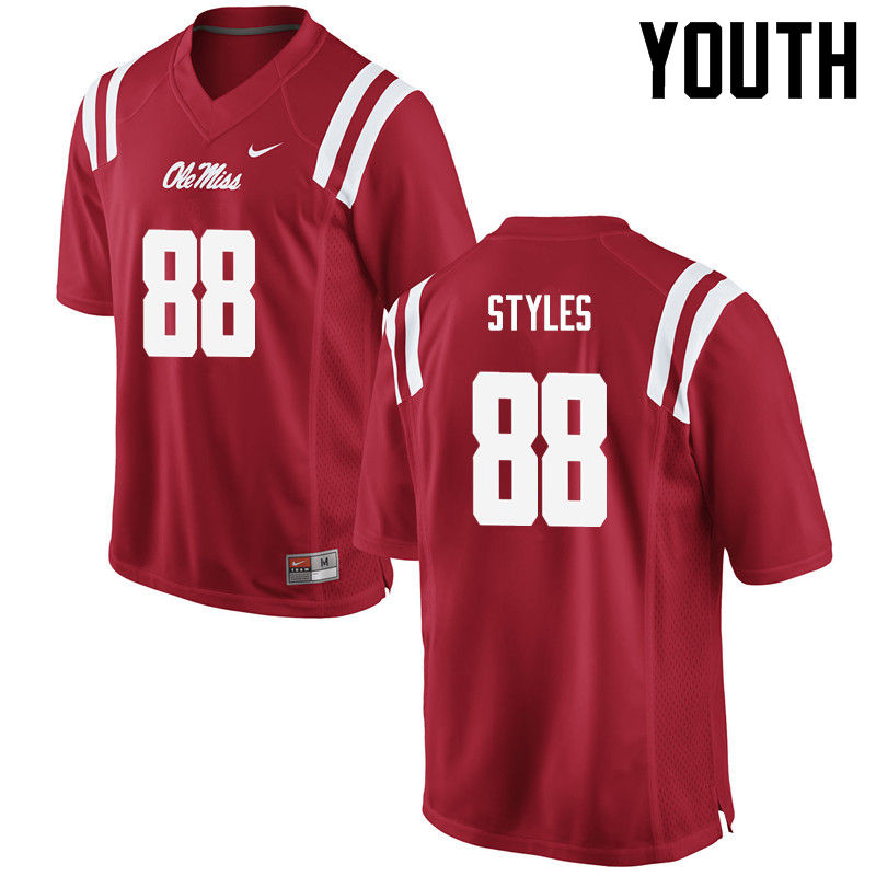 Garrett Styles Ole Miss Rebels NCAA Youth Red #88 Stitched Limited College Football Jersey AOG1058JJ